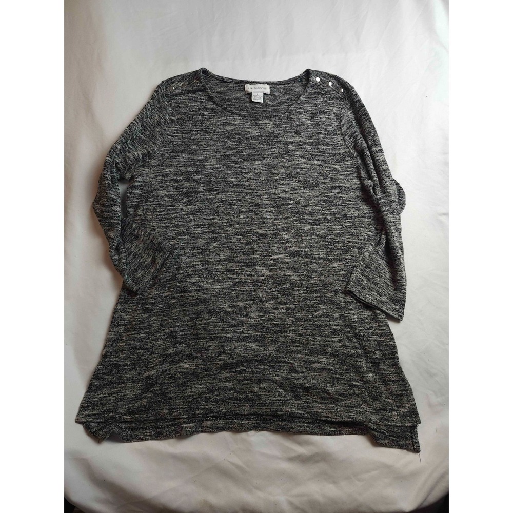 Liz Claiborne Tunic Top Womens L Gray Space Dye Classic Preppy Everyday Normcore